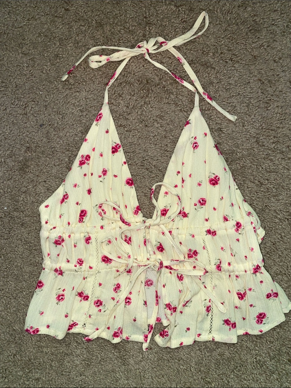 GARAGE Floral Halter Tie-Front Crop Top